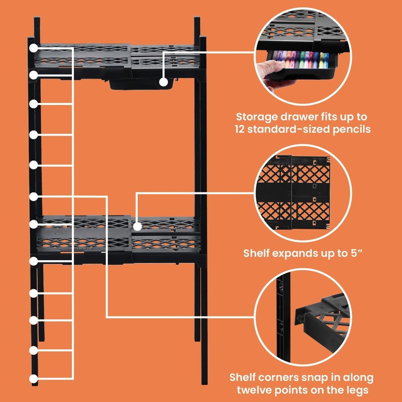 LockerMate Double Locker Shelf, Adjustable Width and Height to Fit Most School Lockers, Black - Image 4